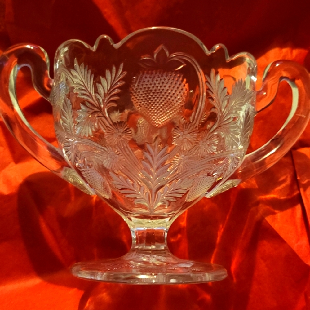 Vintage pressed glass with strawberries sugar bowl